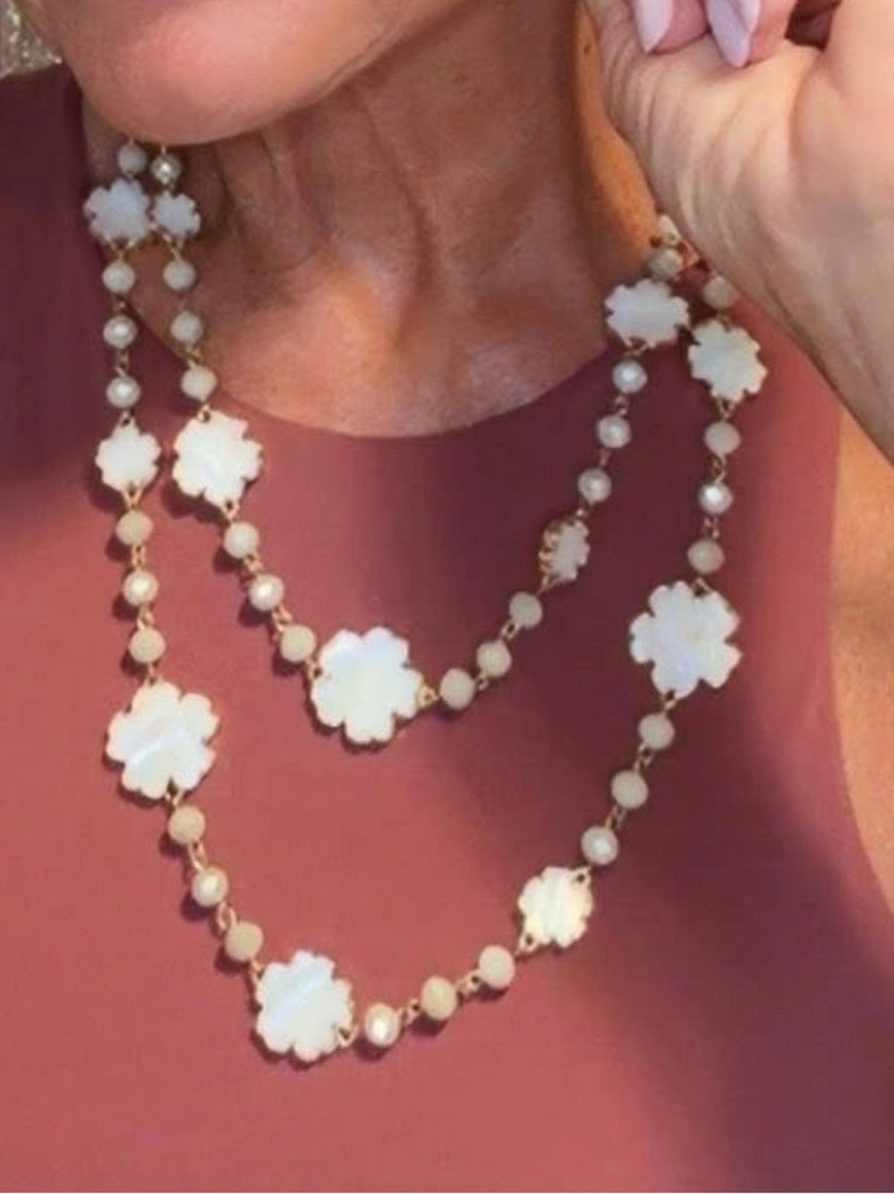 Park Lane “CLOUD” Gold/Cream Floral Necklace